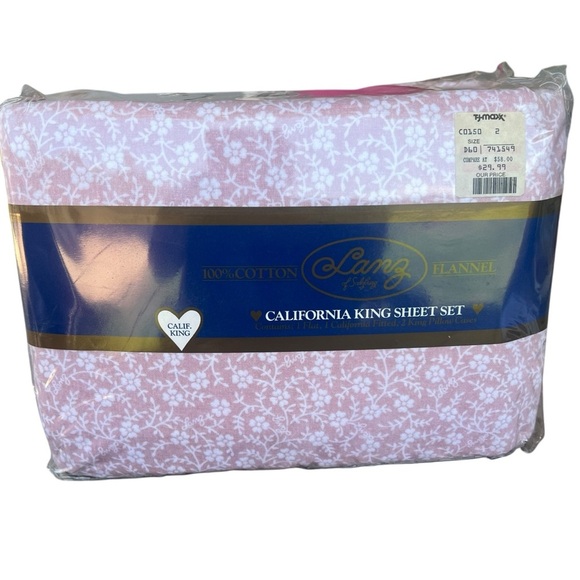 Y2K Lanz of Salzburg California King Flannel Sheet Set Pink Floral NEW Portugal - Picture 2 of 8
